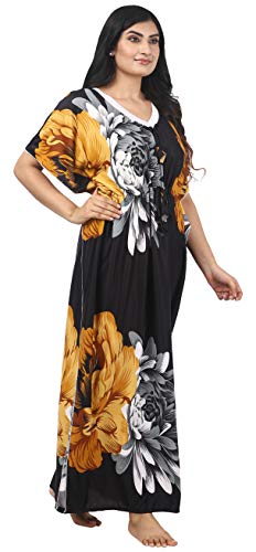 Image of Noty Women's Kaftan Nighty | Serena Fabric | Floral Print Maxi | Short Sleeves | V Shaped Neck