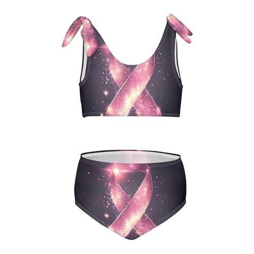 Breast Cancer Ribbon Star Bow Girls Bikini Sets 2 Piece Swimsuits Bathing Suit Swimwear
