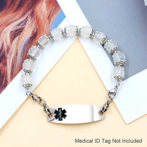 Image of Interchangeable DIY Semi-Finished Medical Alert Bracelet - 8mm Natural Stone Bead Adjustable Dual-Use Bracelet - YA5062