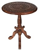 The Wooden Town Handcrafted Carved Round Side Table – 18x21 Inch Coffee Table for Living Room | Solid Wood Accent End Table with Pedestal Base | Altar Table for Home Décor