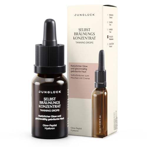 JUNGLÜCK Selbstbräunungskonzentrat - Vegan | Flüssiges Selbstbräuner Serum verleiht eine natürliche und gleichmäßige Bräune zum Mischen mit der Gesichtspflege | Tanning Drops für sanfte Bräune