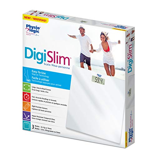 Physio Logic DigiSlim Digital Body Weight Bathroom Scale with Large LCD Screen, Tempered Glass, Auto Shut Off, Easy Readability, Features Metric and Imperial Measurements
