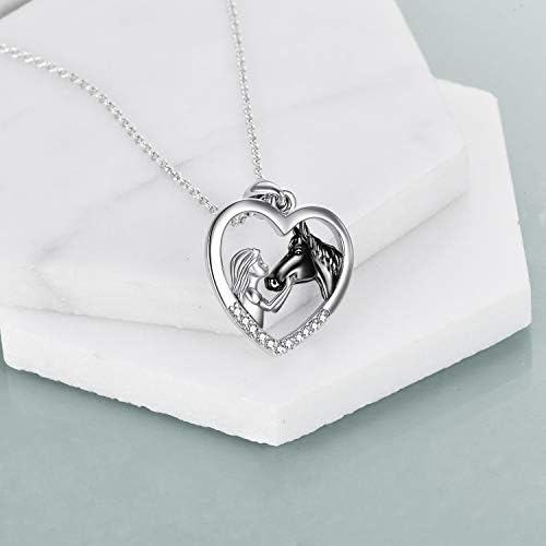 YFN Girl and Horse Necklace for Girls Sterling Silver Horse Jewellery Horse Gifts for Women 18"