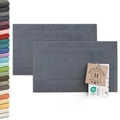 ZOLLNER 2er Set Badematten - weiche und saugstarke Duschvorleger - waschbar bis 95°C - Baumwolle -...