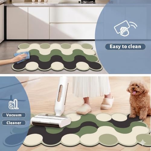 Image of Kitchen Anti Slip Mat for Floor, Waterproof Washable Kitchen Mats, Non Slip Kitchen Floor Mats for Home, Soft Mats for Kitchen, Kitchen Mats for Floor Anti Slip (Fancy Scalloped Green)