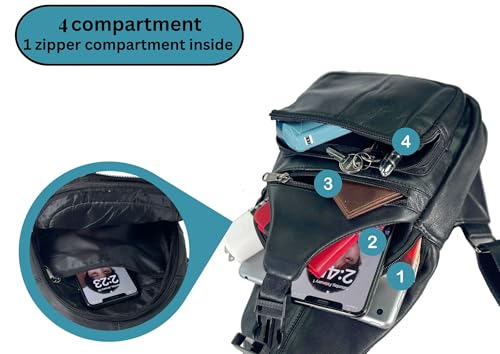 Bullz Crossbody Backpack Travel Hiking Chest Bag Daypack Leather Sling Bag for Men and Women (Black)3