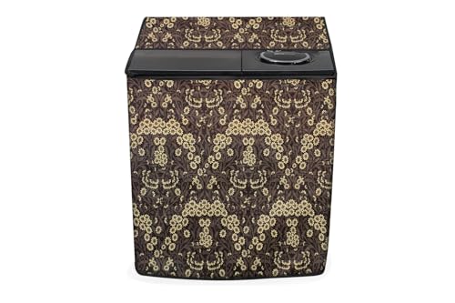 Image of Stylista Waterproof and Dustproof PVC Washing Machine Cover Compatible for Godrej 10 Kg Semi-Automatic Top Loading WSEDGE NEO 100 5.0 PB3 SLGR, Floral Pattern Brown Mustard