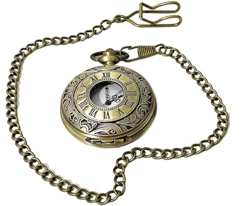 Relógio De Bolso Quartz Clássico Com Corrente Estilo Antigo Retro Bronze
