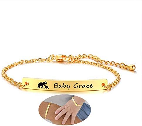 Personalized Custom Baby Name Bracelet 18K Gold Plated Stainless Steel ID Plate Bracelets for Girls Boys Birthday First Communion Baptism Gifts to Newborn Child Jewelry