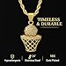 Basketball Necklace - 18K Gold Plated Basketball Chain with Hoop for Men, Women - Gold Color - Stainless Steel Sports Pendant with Simulated Diamond Jewelry CZ Stones