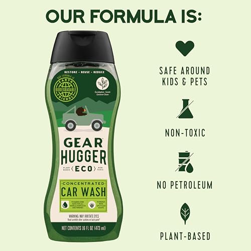 Image of Gear Hugger Car Wash Soap (16 oz, Pack of 2) - Eco-Friendly Car Cleaner, Biodegradable Car Wash with Natural Saponins & Eucalyptus - Safe Car Soap for All Vehicle Surfaces