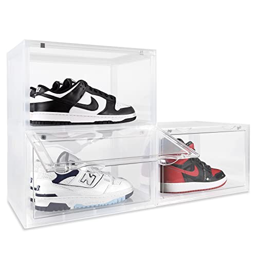 Ollie Xl Shoe Storage Boxes – Foldable And Stackable Shoe Storage Organizer For Closet – Clear Hard Plastic Big Shoe Storage Box For Up To Size 13 – Acrylic Shoe Box Storage Containers For Jordan, Sneakers, Boots (Clear, 3-Pack) #TOP28