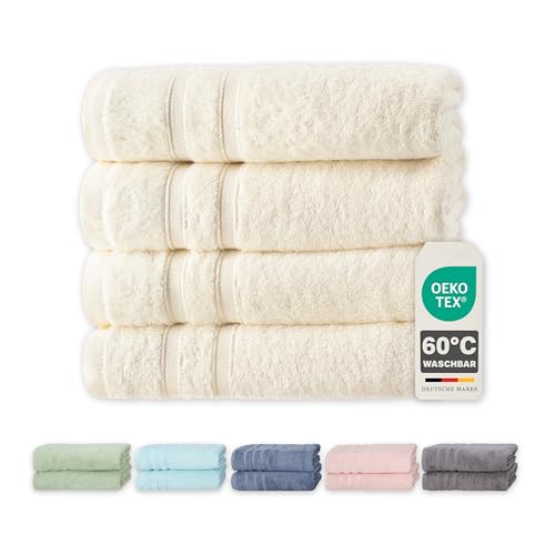 Müskaan® 4er Bambus Handtuch Set Natur, 50% Baumwolle & 50% Bambus, 50x100cm, 450g/m² – Öko-Tex, Frottee Handtücher Set Baumwolle, Baumwoll Handtuchset Weiß für Bad, 60°C waschbar, Frotteetücher