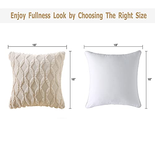 Volcanics Pack of 2 Faux Wool Throw Pillow Covers 16x16 Inches Decorative Farmhouse Velvet Couch Pillow Case Soft Plush Square Boho Cushion Pillowcase, Beige