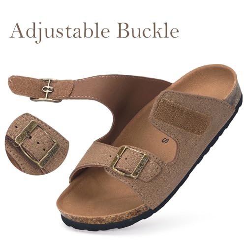 Image of ZUSERIS Kids Toddler Sandals Boys Girls Summer Slides | Soft Cork Footbed, Non-slip,Adjustable Straps,Comfort Suede Leather,Lightweight