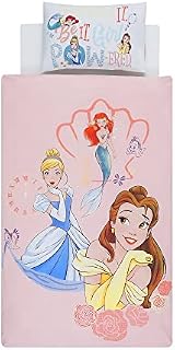 Disney Home Princess Reversible Two Sided Duvet Cover Set,100% Cotton,Single Size,2 Pieces,135x200cm+50x70cm (54"x79" inches)
