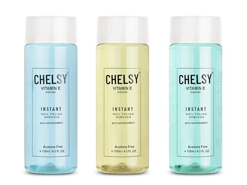 Chelsy Acetone-Free Nail Polish Remover Liquid – Pack of 3 (Strawberry, Blueberry & Lemon, 125ml Each) | Gentle & Moisturising Nail Care for Women | Removes Dark & Glitter Polish