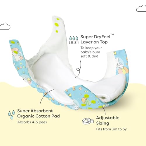 Image of SuperBottoms Freesize UNO Cloth Diapers for Babies 3M - 3Y l With DryFeel Magic Pad l Washable & Reusable Diaper l Absorbs 4-5 pees