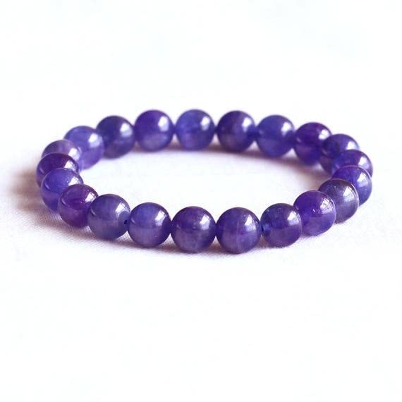 LKBEADS 1 pasmo naturalny fioletowy niebieski tanzanit rozciągliwe wykończenie męska bransoletka okrągłe koraliki 9 mm 05082