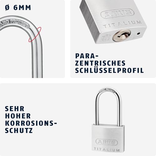ABUS Vorhängeschloss Titalium 64TI/40HB40 - Hoher Bügel, Sicherheitslevel 5 – Ansicht 3