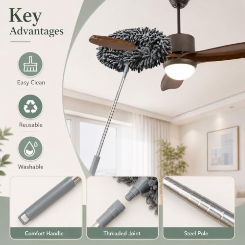 Image of Fan Cleaner Brush with Long Rod | Telescopic Fan Cleaning Mop Microfiber Dust Cleaner | Upto 2 Meter Extendable Duster for Home Cleaning Microfiber Duster for Cleaning of Home Kitchen Car Ceiling