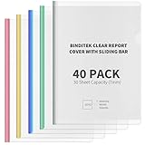 Binditek 40 Pack Clear Report Covers with Sliding Bar,7mm Sliding Bar File Folder Binder,30 Sheet Ca