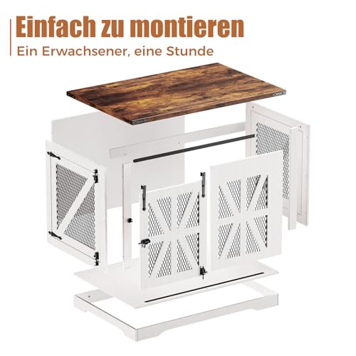Hundekäfig Möbel, Dreitüriger Hundekäfig, 100 cm Holzhundebox, Schiebetüren, Modernes Hundezimmer für den Innenbereich, für Kleine und Mittelgroße Hunde, Verstärkte Konstruktion, 100x65x67cm, Weiß