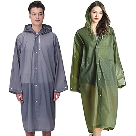 Rain Ponchos Raincoats for Adults Women Men, Reusable 2 Pack Rain Jacket Coats with Hood for Family Disney Camping Hiking(1 Green+1 Gray) Cover