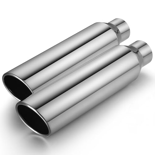 Image of 2PCS Exhaust Tip 2.5 inch Inlet 4 inch Outlet 17 inch Long, High Performance Stainless Steel, Rustproof Polished Finish, Rolled Angle Cut, Bolt-On Diesel Tail Pipe, Universal for Car Truck