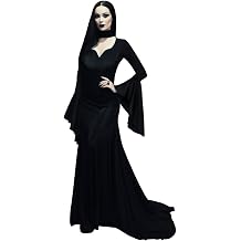 UQJE Womens Gothic Black Maxi Dress Vintage Long Sleeve Halloween Costume Dress for Party Masquerade