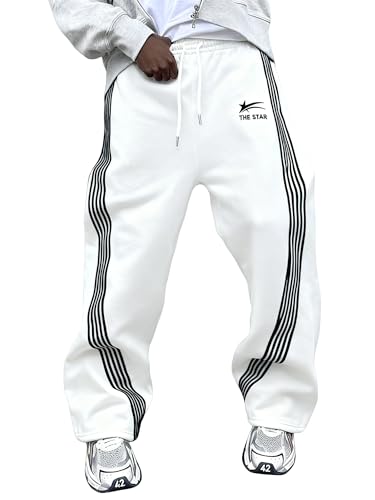 ZAFUL Baggy Sweatpants for Men Striped Contrast Casual Pant Straight Leg Track Pants Street Y2K Pants Wide Leg Trousers 1-White S