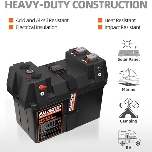 Image of ALL-TOP Smart Battery Box, 12V Marine Case w / 50AMP Connectors, Multi Ports & Circuit Breaker for Trolling Motor, RV & Solar Panel, Battery Not Included
