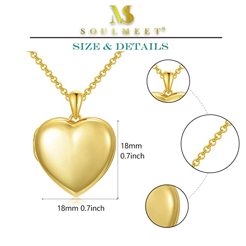 SOULMEET 10k Solid Yellow Gold Minimalist Style Blank Heart Locket Necklace That Holds Pictures Photos Locket Necklace, 20" Gold Plated Silver Chain (Locket only) by SOULMEET - Image 5