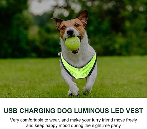Uonlytech 1 Set Light Up Dog Harness USB Rechargeable Pet Chest Back Strap Breathable Luminous Dog Safety Protector Vest for Outdoor Hiking Walking Green Medium