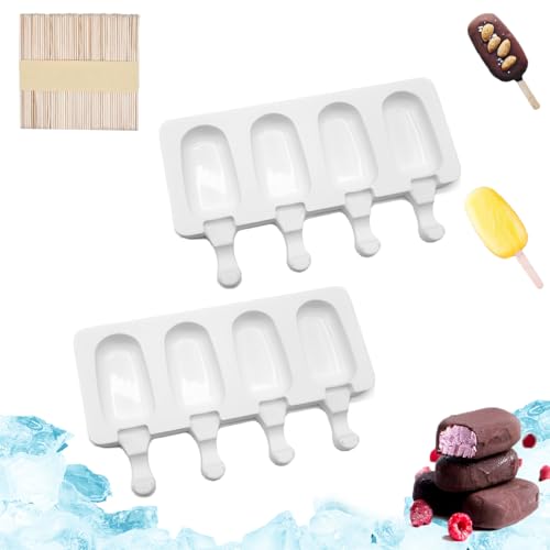 2 Piezas Moldes helados silicona 4 Cavidades, Molde Silicona Para Helado, Moldes Paletas, Molde Barra Helado, Moldes Silicona Paletas, Molde Helados Magnum, Moldes Palos, Helados Moldes DIY (B)