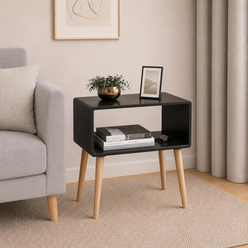 Image of Device Bas with BROWN ART SHOPPEE Bookcase Nightstand Side End Table Bedroom: Bed Side Coffee Table Living Room Bedside Small Spaces Magazine Stand With Storage Engineered Wood Modern Furniture(Black)
