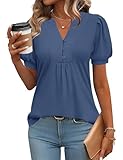 IECCP Blouses for Women Dressy Casual Short Sleeve Cute Tops Summer Trendy V-Neck T-Shirts Ladies Tunics to Wear with Leggings (Blue,L) (Apparel)