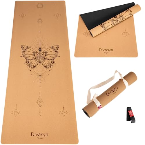 DIVASYA Premium Yogamatte Kork rutschfest: aus Naturkautschuk rutschfest & Kork, natürlich & nachhaltig, großzügige Maße (183x66x0,4cm), Yoga Matte Kork...