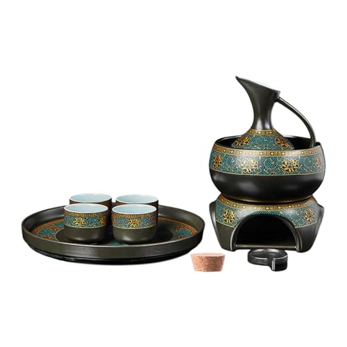 YWJLQH Ceramic Sake Set with Warmer Pot, Traditional Creative Hot Saki Drink, Porcelain Pottery for Restaurant Gift Sake Enthusiast