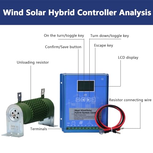 Kit generatore Eolico, regolatore di Carica, generatore per Turbine Verticali, apparecchiature per l'energia elettrica, regolatore Ibrido Eolico-Solare off-Grid da 2000 W con Display LCD, ge