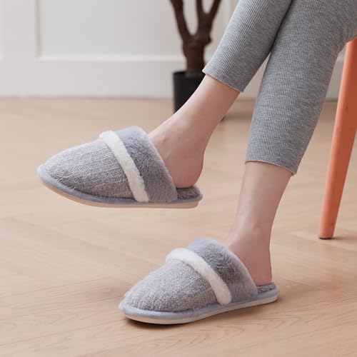 Image of GOEWY Cozy Slippers for Women Indoor and Outdoor Fuzzy House Shoes with Memory Foam Anti-Skid Sole Gifts for Women Mom Ladies