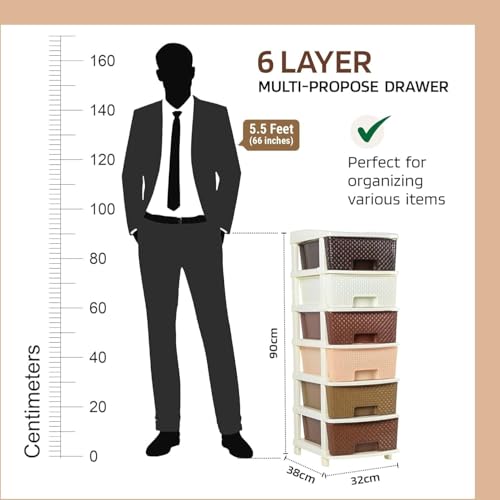 Image of KITCHIVO Plastic Modular Drawer Storage Chest Of Drawers Organizer Storage Box, Large Stomo Racks For Multipurpose Anti-slip Shoes Organizers (Coffee & Chocolate, 6 Layer)