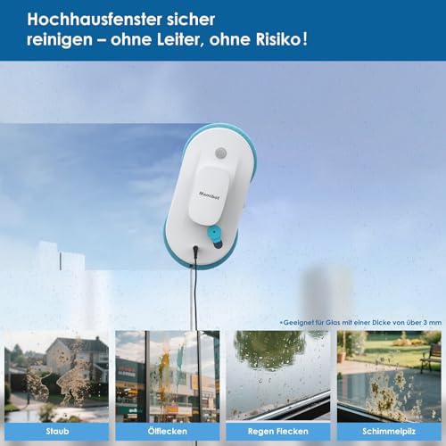 Mamibot W110-P Fensterputzroboter, automatischer intelligenter Navigations-Staubsauger Anti-Drop, mit APP und Fernbedienung, für Glas, Fliesen, 12 Stück Tücher (Weiss) – Bild 4