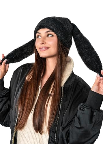 Rabbit Beanie Bunny Ears Hat Fluffy Accessory with Long Ears Floppy Ear Winter Knit Headwear Cozy Fuzzy Stylish Cap Everyday Wear for Adults