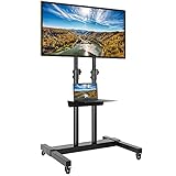 Rfiver Mobile TV Stand Rolling Cart with Tilt Mount/Locking Wheels for 37-75 Inch Flat Screen/Curved TVs up to 110lbs, Portable Floor Stand with Laptop Shelf, Height Adjustable, Extra Tall