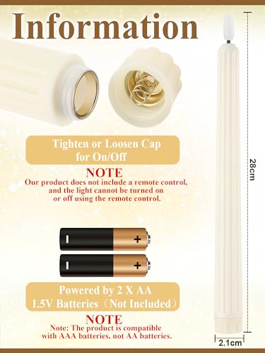 Image of Retisee 50 Pcs 11 Inch Flameless Taper Candles LED Candles Bulk Battery Operated Taper Candle Flickering LED Candlesticks for Valentines Birthday Wedding Party Decor (Roman Style, Ivory)
