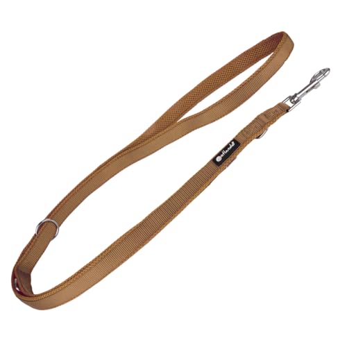 Petlando Hundeleine 3m Mesh, weich gepolstert, atmungsaktiv, leicht & robust, Führleine 3 Fach verstellbar mit Karabiner, Freihandleine, Umhängeleine, Leine für mittelgroße Hunde, Cognac 300x2,5cm