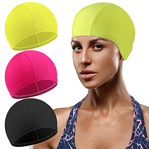 3 Stück Elastische Badekappen Bequemer Stoff Schwimmhaube Unisex...