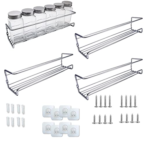Estantería para Especias de Metal, 4 Piezas Organizador de Estante para Especias, Organizador de Especias para Colgar en la Pared, Especiero Pared, Apto para Cocina, Baño Cover