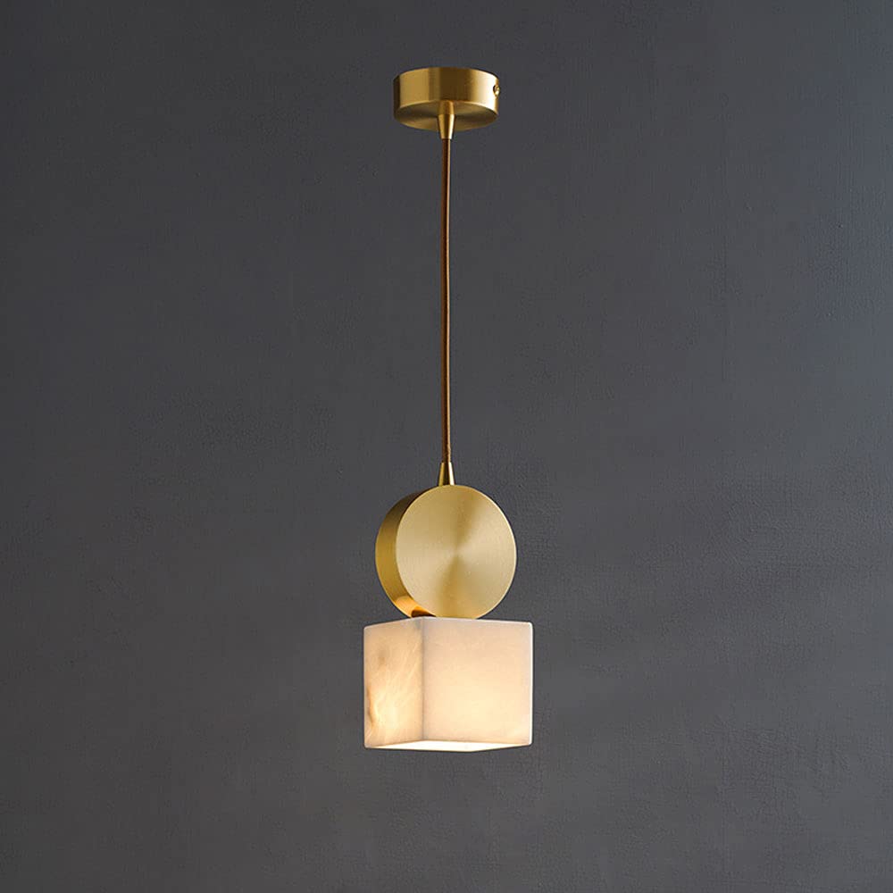 Lustre en marbre LED et cuivre pur au design minimaliste pour intérieur chic